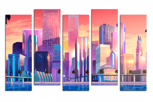 Модульная картина Город на закате